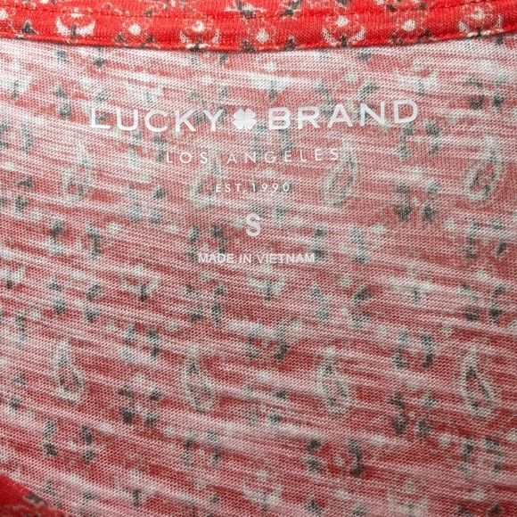 Lucky Brand Red Floral Mix Border Boho Top Pullover T-Shirt sz S - Picture 2 of 6